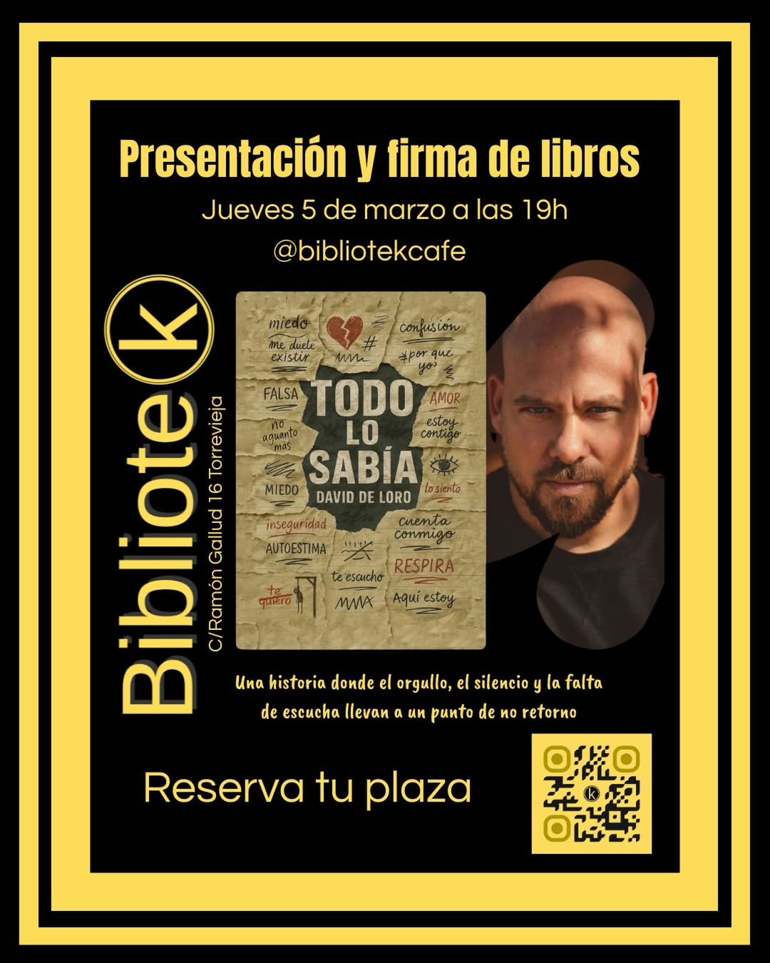 Presentación y firma de libros en Bibliotekcafe: “Todo lo sabía”, de David de Loro